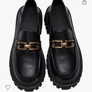 Chunky vegan leather gold chain loafer
